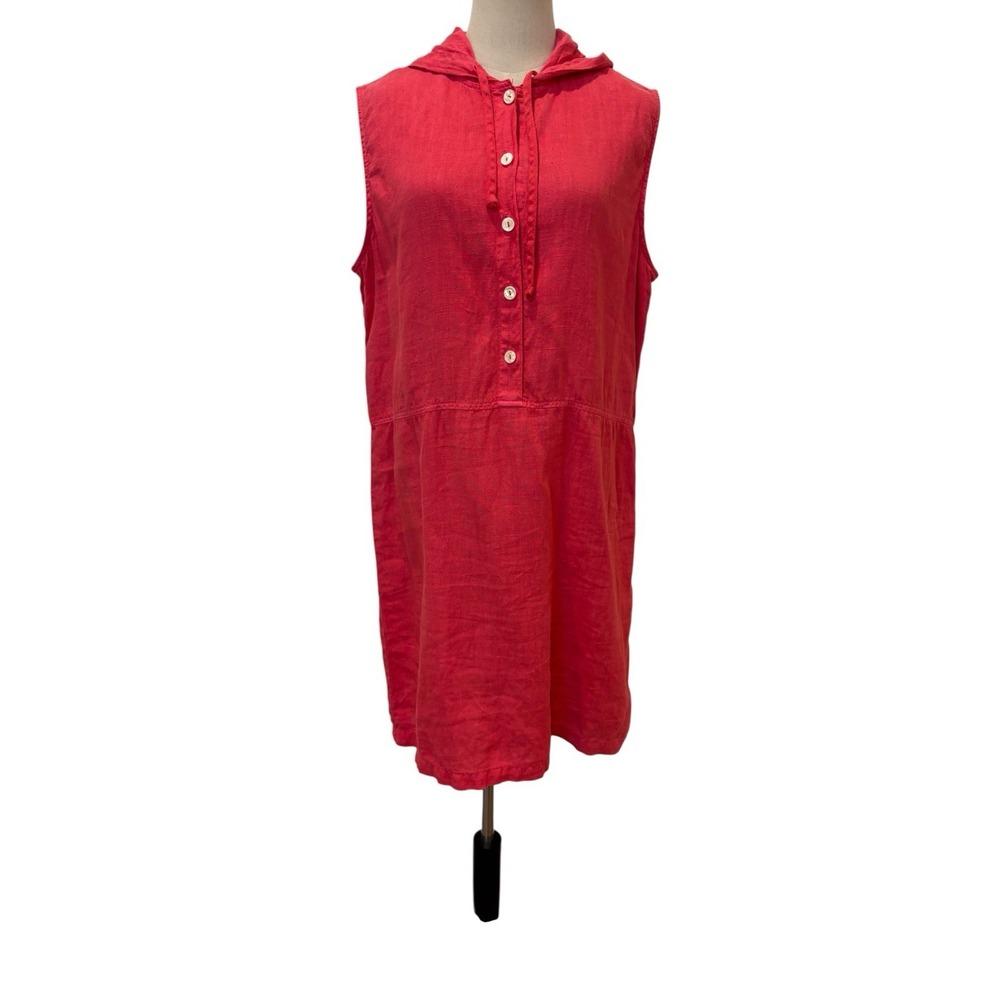 Vtg 90s Sunbelt Linen Dress Hood Dark Pink Sz‎ L Lagenlook Coastal Beachy Resort